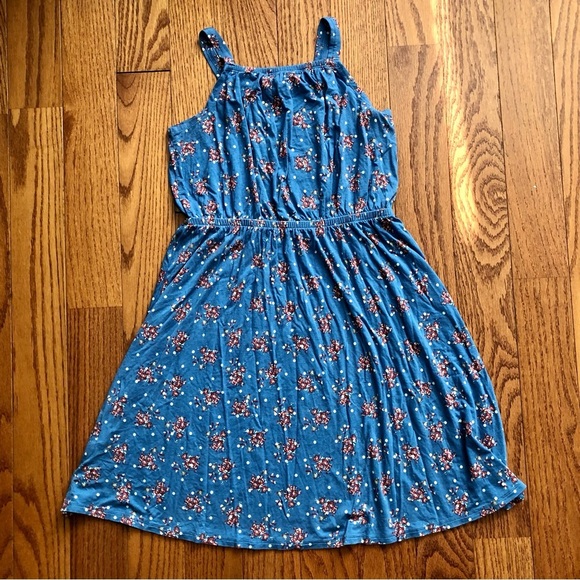 Nordstrom Floral Cutout Back Sleeveless Blue Dress Girl’s Size Xl (14/16) - Picture 2 of 8